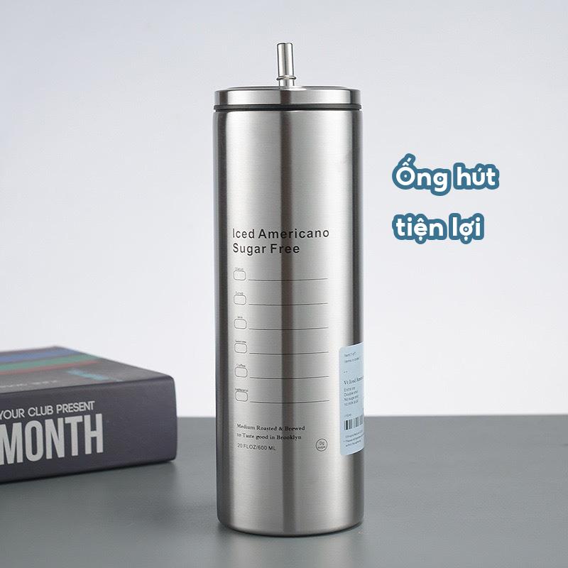 ( Mẫu Mới 2024) Ly giữ nhiệt Americano Inox 304 Cao Cấp Không G,có Ống Hút Có Nắp Đậy + Sticker