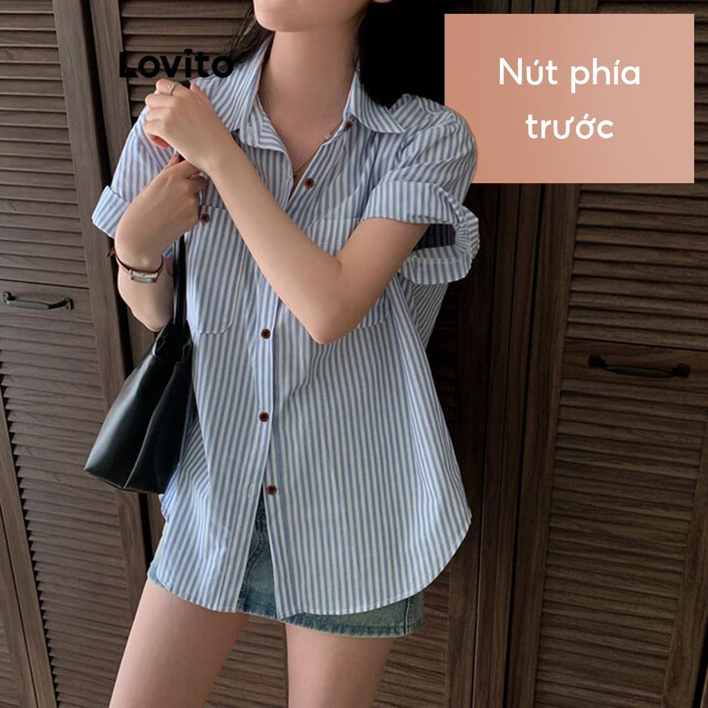 Áo sơ mi nữ kiểu kẻ sọc cài cúc phía trước - Áo sơ mi Lovito thường ngày cho nữ LNE24126 (Nhiều màu)