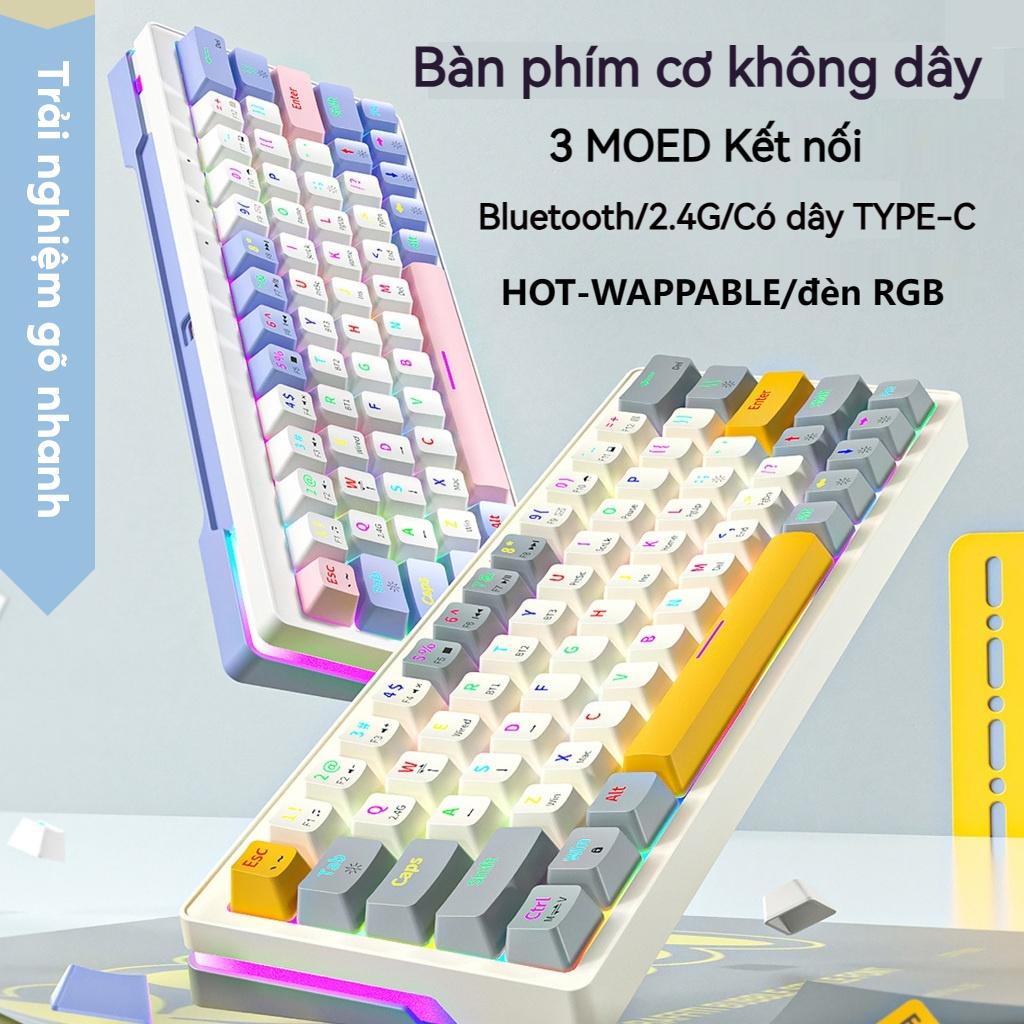 Bàn phím cơ không dây HOTSWAP MK63/68 phím 3 Mode Bluetooth /2.4G/có dây, Red Swtich có đèn RGB cho máy tính/laptop/pc