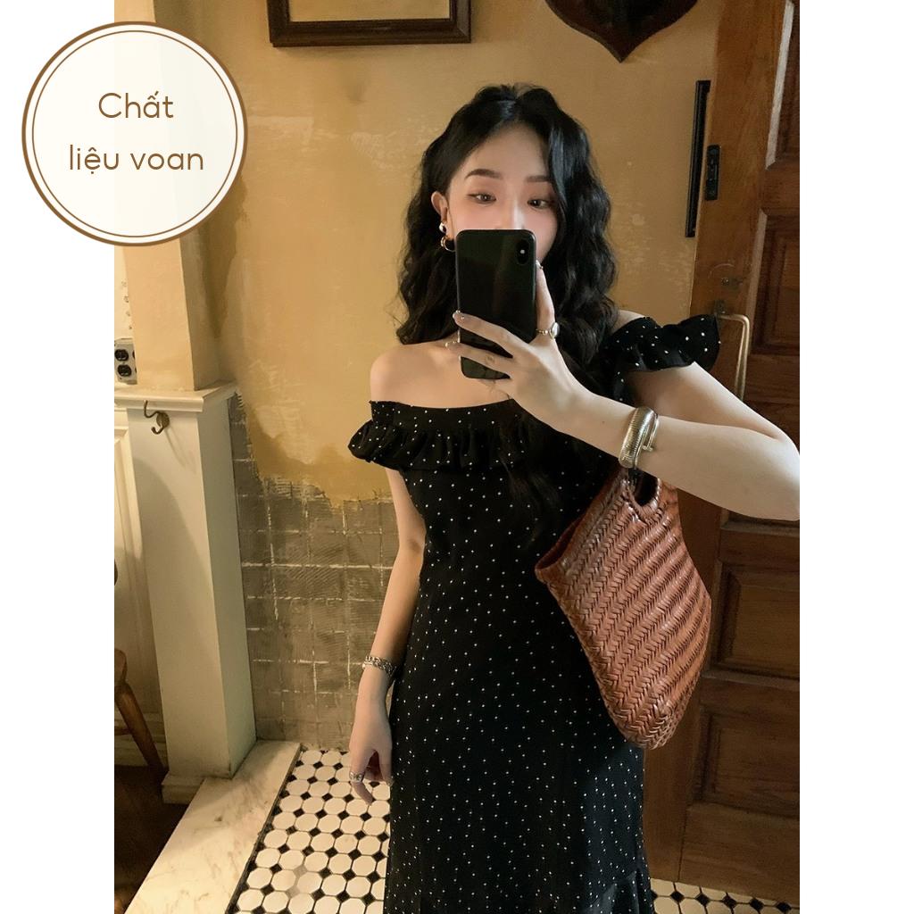 Đầm Trễ Vai Chấm Bi Đuôi Cá Xẻ Tà Hack Dáng - Callie Dress
