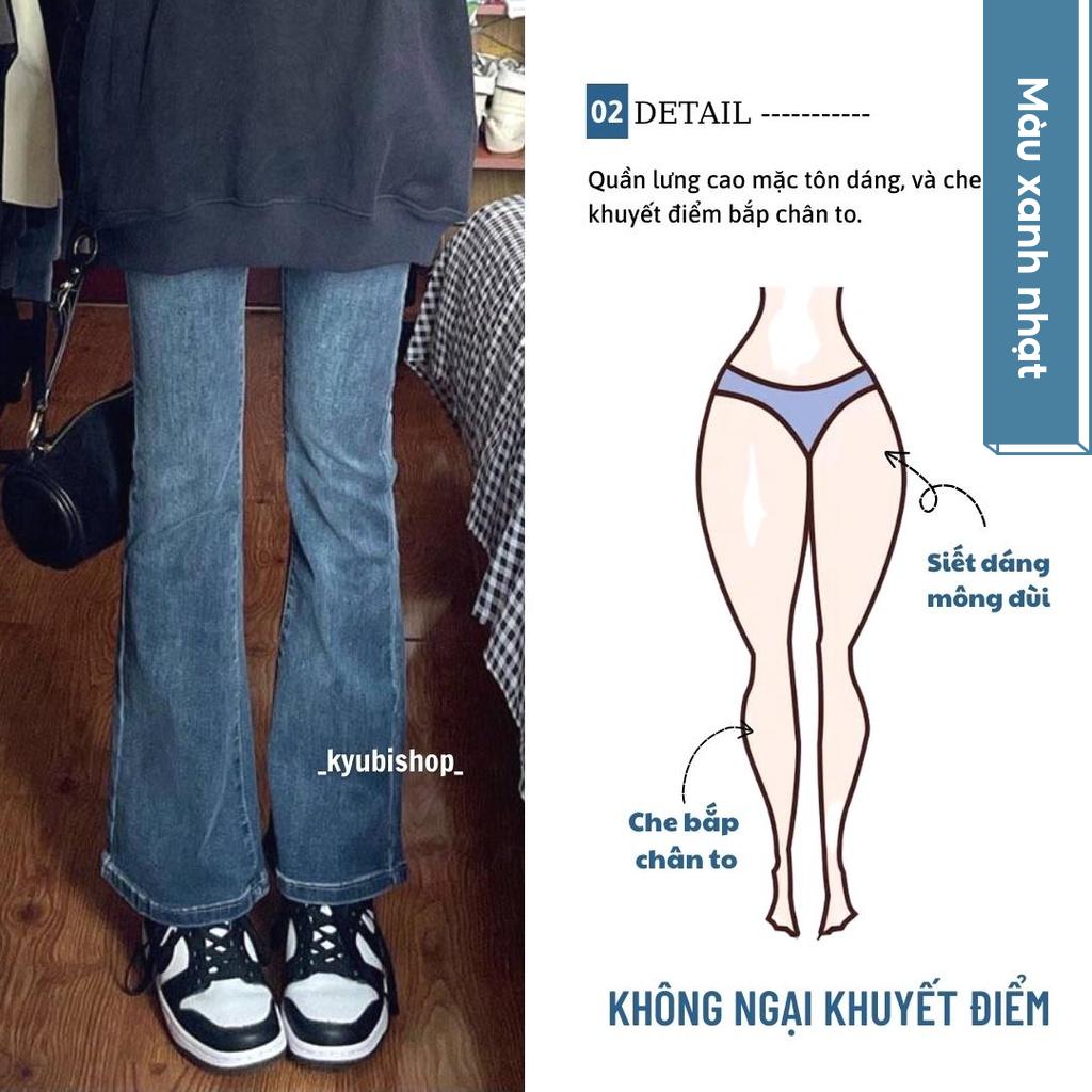 Quần jean ống loe nữ cạp lưng cao KYUBI màu xanh nhạt Retro phong cách Hàn quốc (Có bigsize) - Quần ống bass vẩy JL68