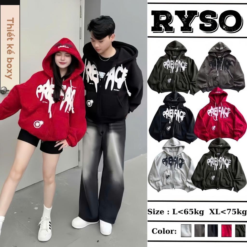 Áo Khoác Hoodie Zip Nỉ In Nổi Three Strars Khoá Kéo Zip 2 Chiều Form Rộng Nón 2 Lớp AK01 RYSO STORE