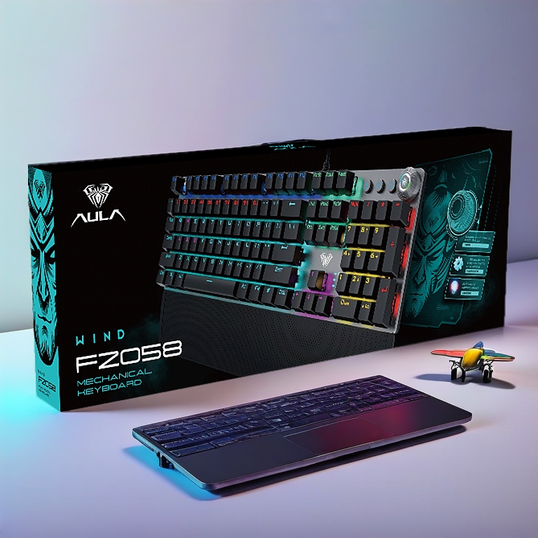 Bàn Phím Cơ Gaming Có Dây AULA F2058 Vỏ Kim Loại Led Rainbow Fullsize 104 Phím có Núm Vặn Nút Media