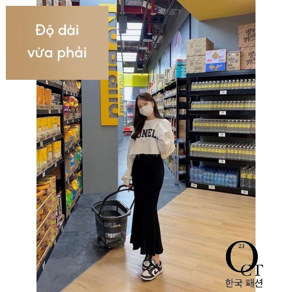 (2)Chân váy đuôi cá dáng dài - phong cách ulzzang Hàn Quốc(Ảnh thật và vieo shop tự chụp)