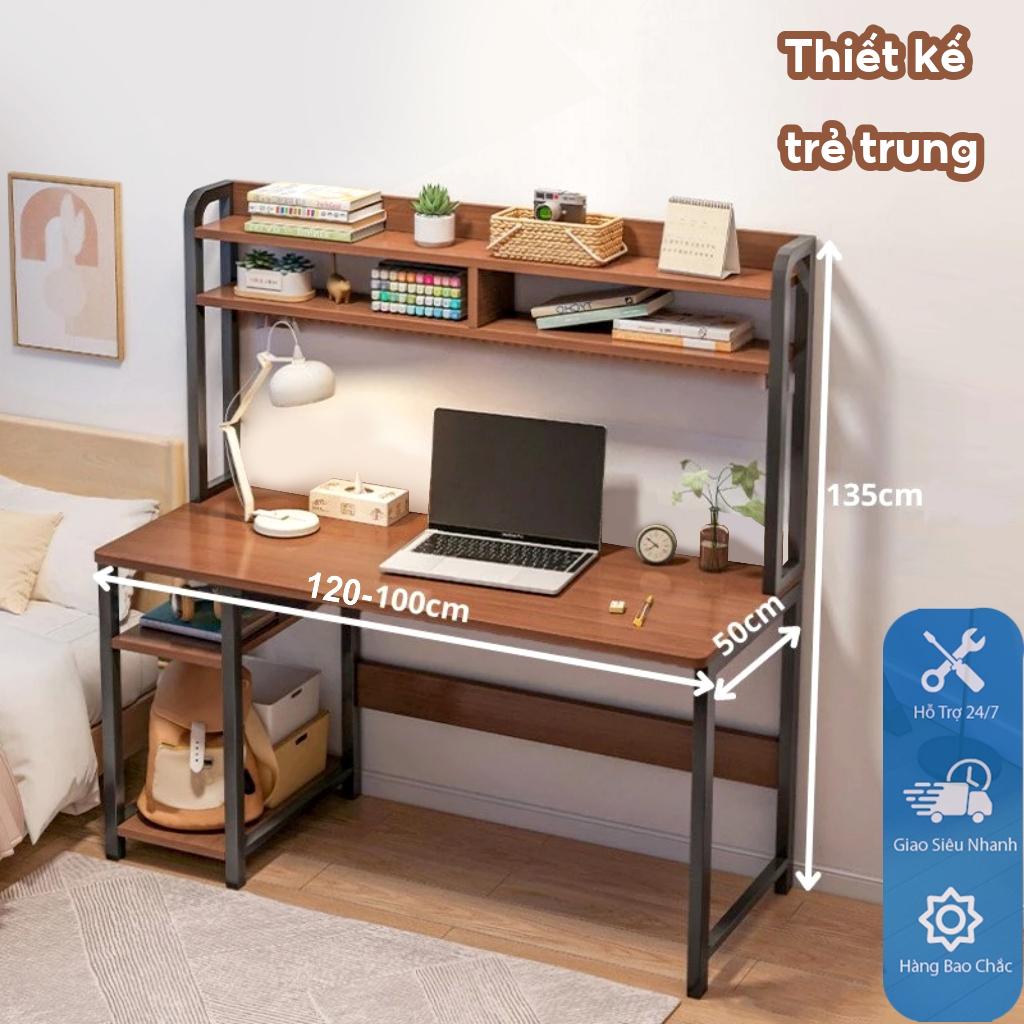 Bàn làm việc có kệ lửng, kèm kệ sách cao 75cm (có phụ kiện ốc vít kèm theo) chân sắt, mặt ván mdf, mẫu mới Nội thất Măng