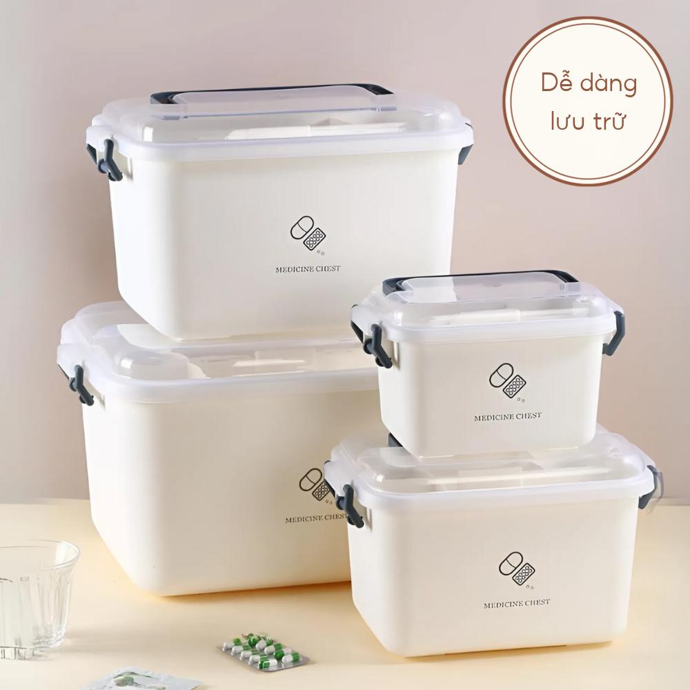 Hộp đựng thuốc sơ cứu hai lớp cỡ lớn có nắp bảo quản tay cầm tiện lợi, Hộp nhựa đựng đồ đa năng