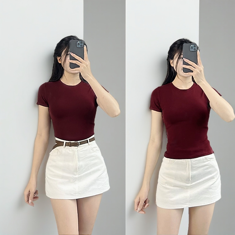 Áo Thun Nữ Cotton Cộc Tay Mịn Mát Không Pha NiLon, Áo Phông Ao Thun Đẹp Ôm Body Bigsize Nữ Cổ Tròn Basic Co Giãn 402