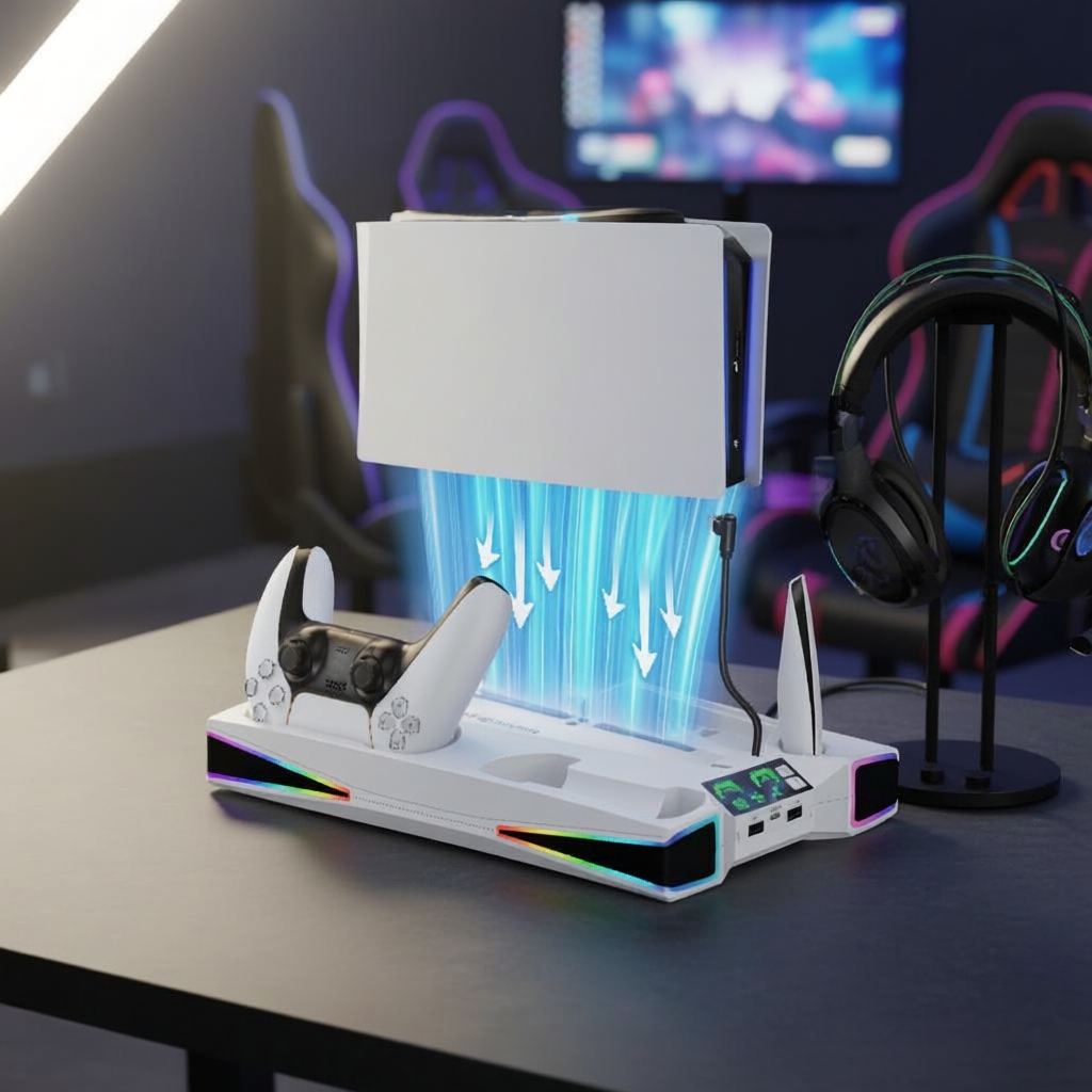 BEBONCOOL Đế làm mát dọc PS5 & PS5 Slim phiên bản Digital/Disc, Dock sạc nhanh đôi cho bộ điều khiển