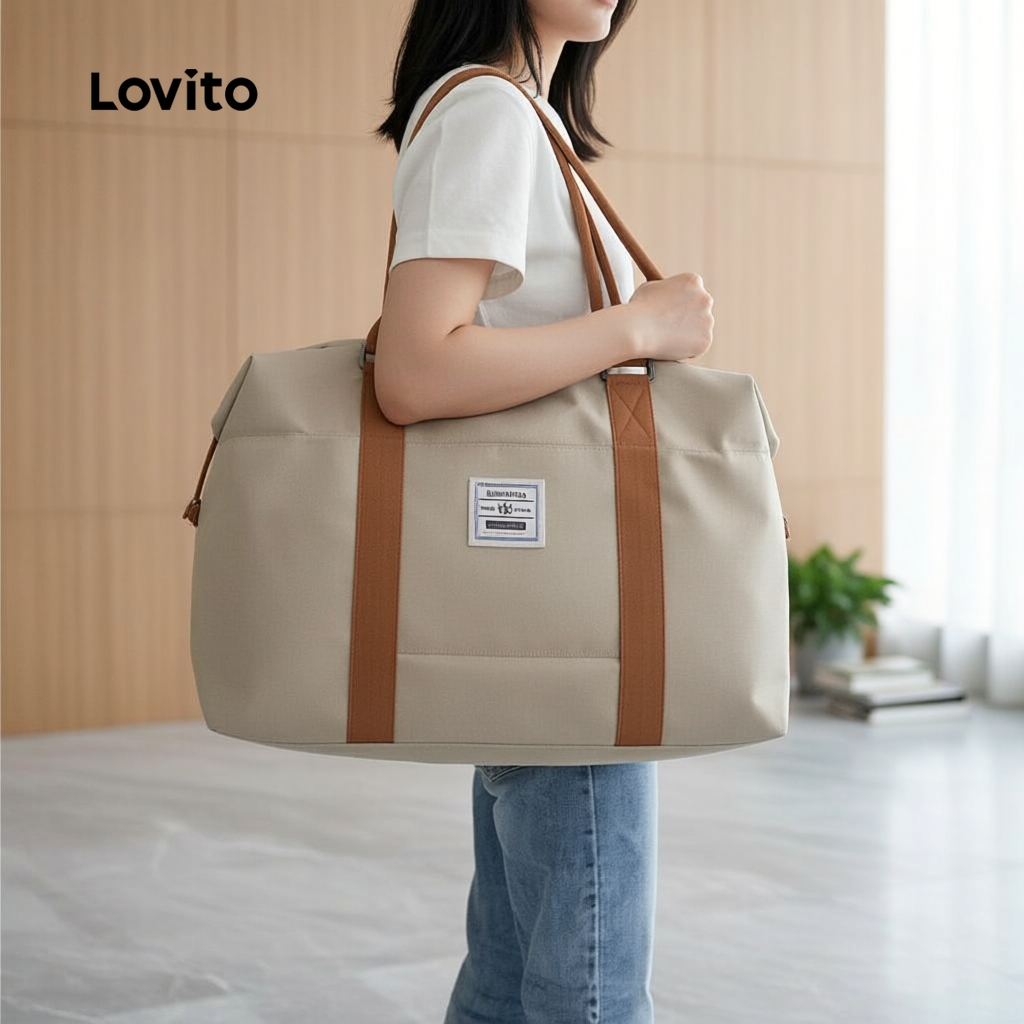 Lovito Túi xách du lịch nữ màu trơn, sức chứa lớn, phối màu đa năng, phong cách thường ngày, tiện dụ