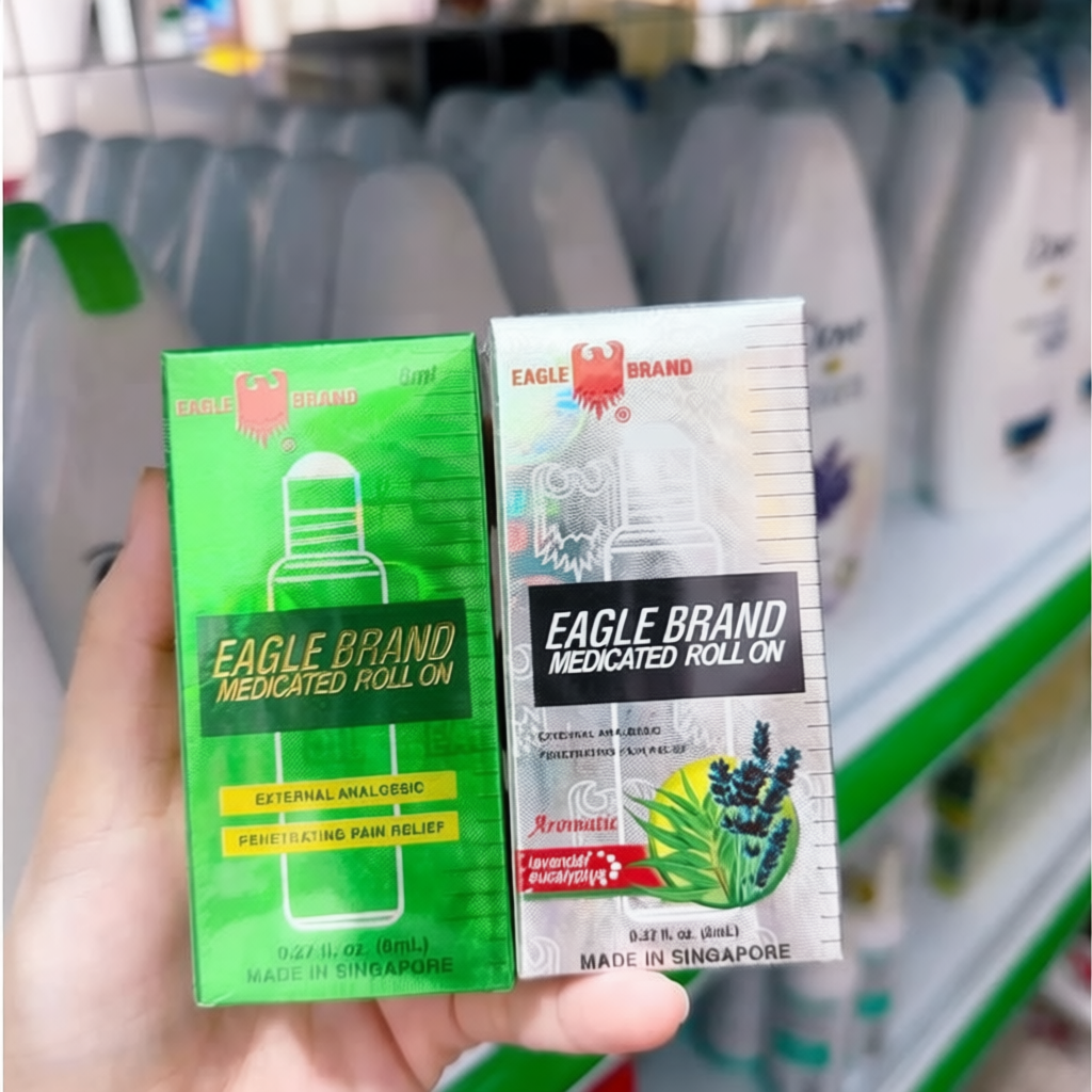 Dầu gió Trắng Con Ó Singapore dạng lăn 8ml chính hãng Eagle Brand Medicated Roll on