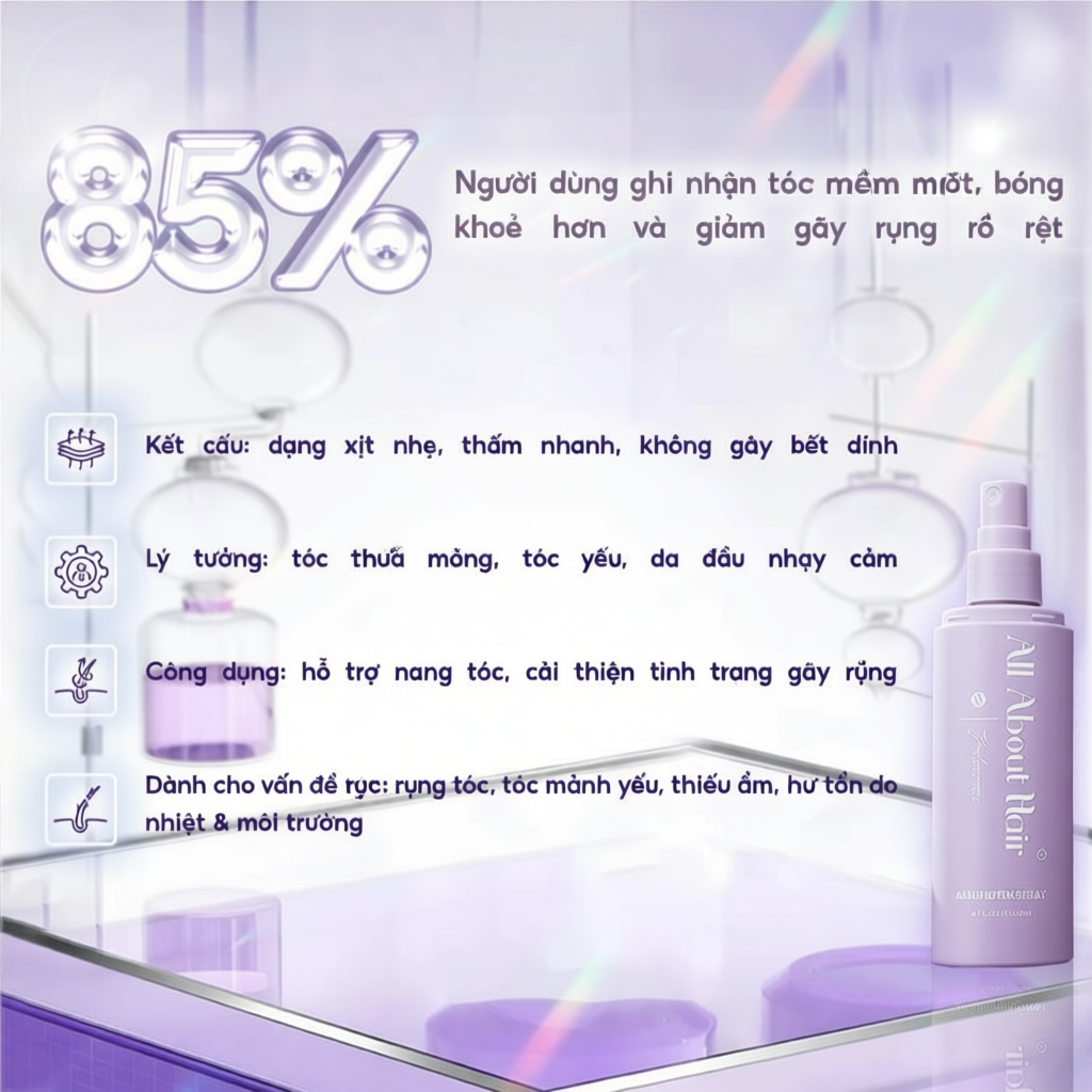 Xịt dưỡng tóc Biotin Thuần chay AAH ALL ABOUT HAIR hỗ trợ tóc chắc khỏe giảm rụng bóng mượt Spray Ve