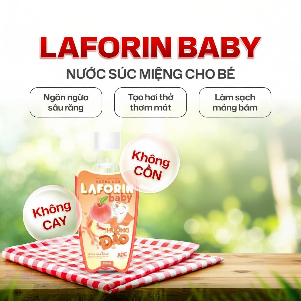 Laforin Baby Hương Đào - Nước Súc Miệng Giảm Sâu Răng, Vệ Sinh Răng Miệng Cho Bé (Chai 350ml)