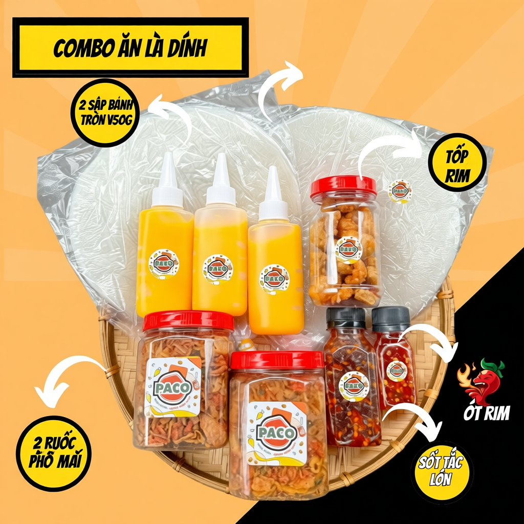 Combo Bánh Tráng Phơi Sương PACO FOOD Topping Đa Dạng, Thơm Ngon
