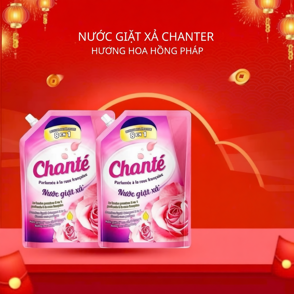 Nước Giặt Xả Chante 8in1 Hương Hoa Hồng Pháp Lôi Cuốn Sạch Sâu