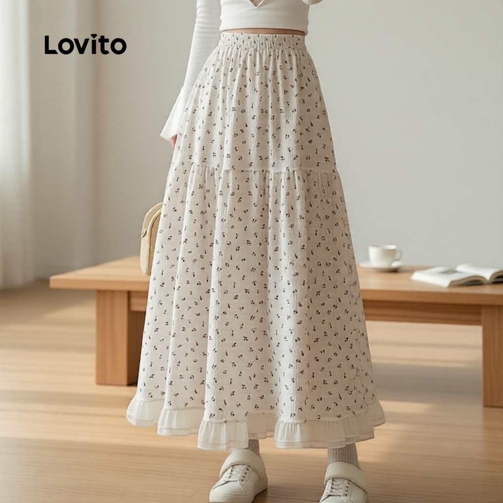 Lovito Váy xếp ly hoa thanh lịch cho nữ phong cách thường ngày LNA60317