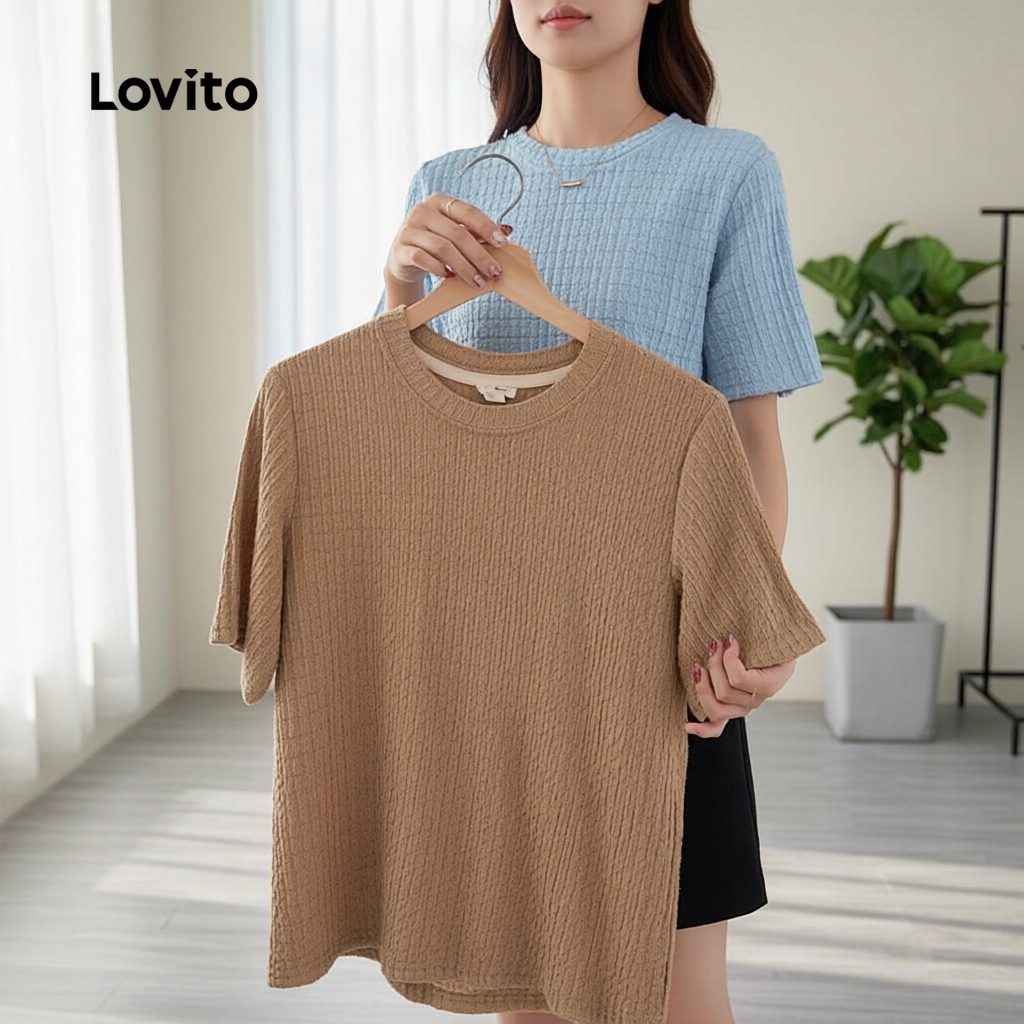 Lovito Áo phông đơn giản Áo thun trơn cơ bản nữ LNE45203