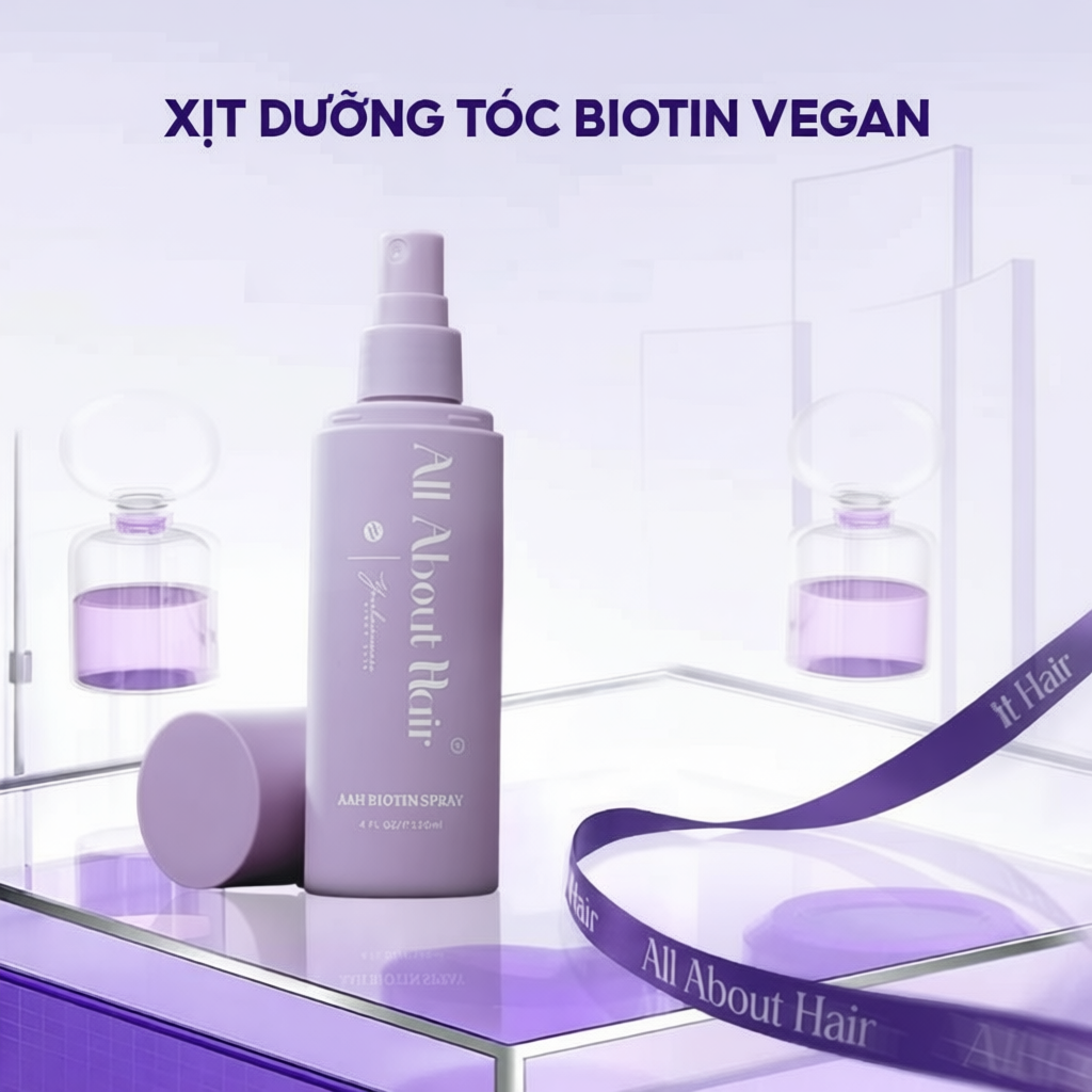 Xịt dưỡng tóc Biotin Thuần chay AAH ALL ABOUT HAIR hỗ trợ tóc chắc khỏe giảm rụng bóng mượt Spray Ve