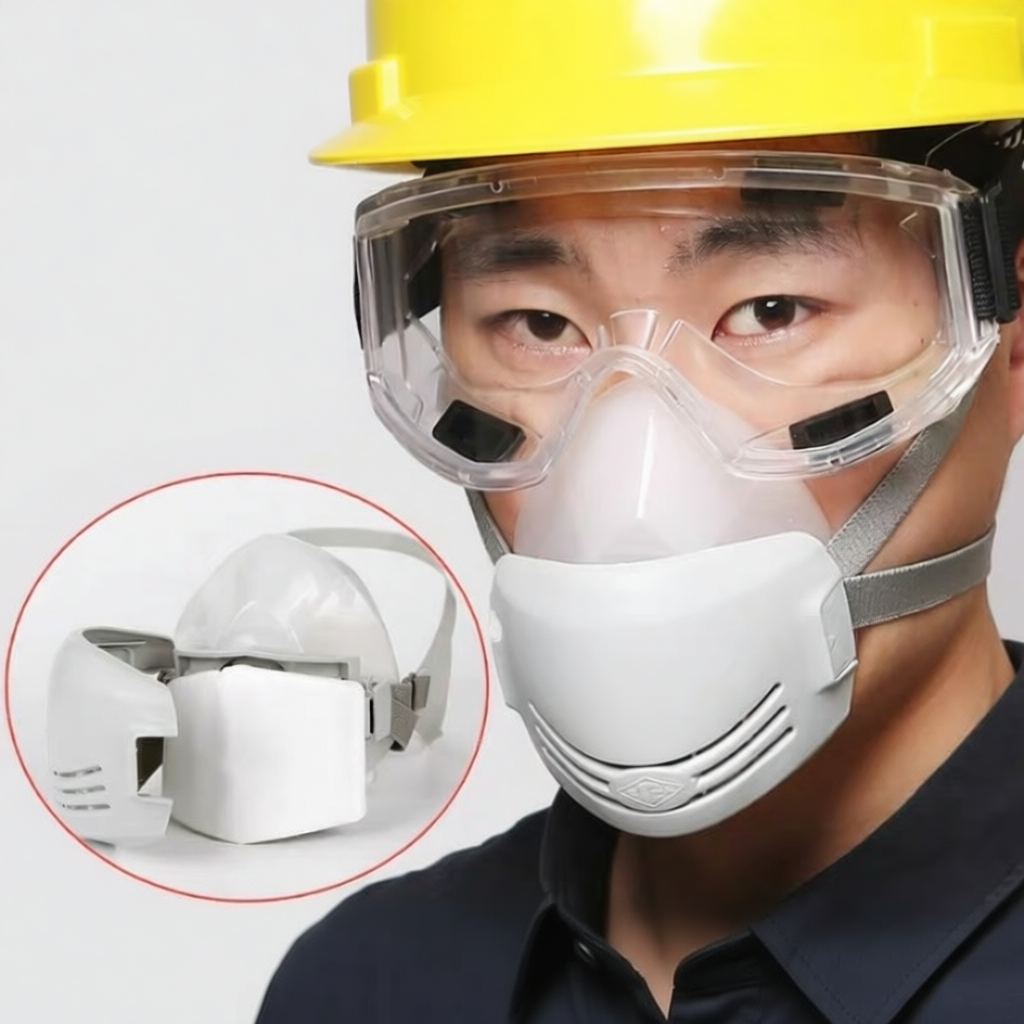 Khẩu trang chống độc kèm kính và tấm lọc PM25 chống bụi, vi khuẩn hiệu quả