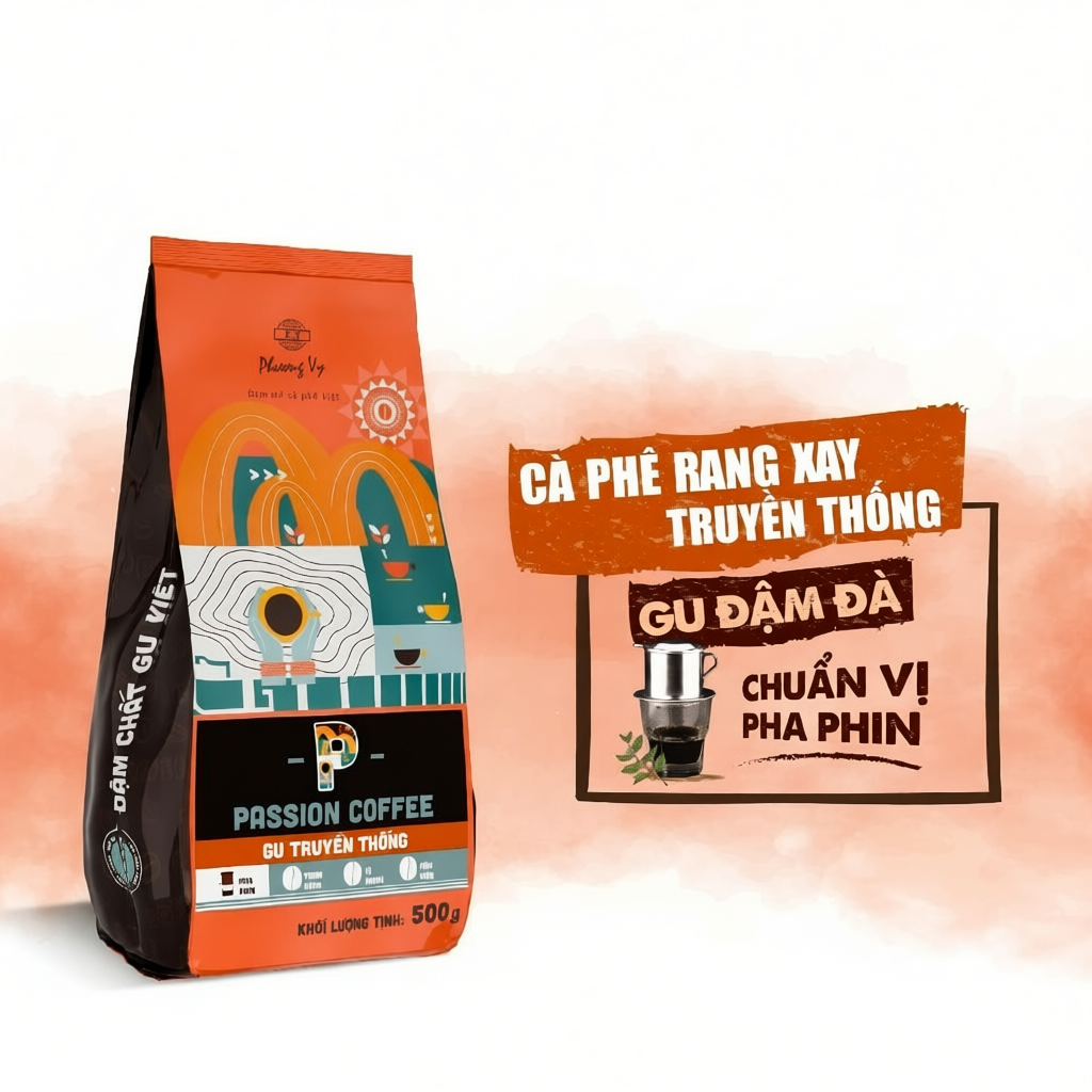 Cà Phê Truyền Thống Passion Coffee 500g, cafe vị đậm mạnh, thơm nồng, hậu đậm, Phương Vy Coffee