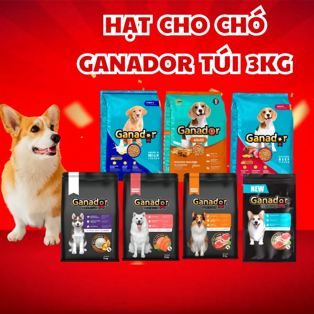 (3KG TẶNG PATE) Hạt Ganador Cho Chó Gà Nướng, DHA, Trứng Sữa, Cá Hồi, Cừu, Bò Nướng 3kg