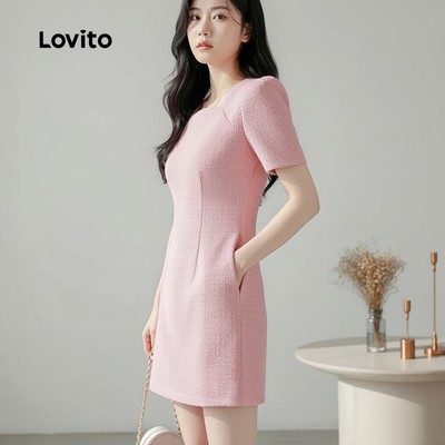 Lovito thanh lịch Váy Dự Tiệc Đi Làm Đơn Giản Áo Dài Xuân Hè Màu Hồng Nữ L155ED1527