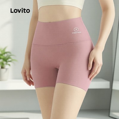 Lovito Phong cách thường ngày Quần Short Thể Thao Nữ Nâng Mông Màu Hồng Đơn Giản Cho Yoga & Chạy Bộ LNA140028