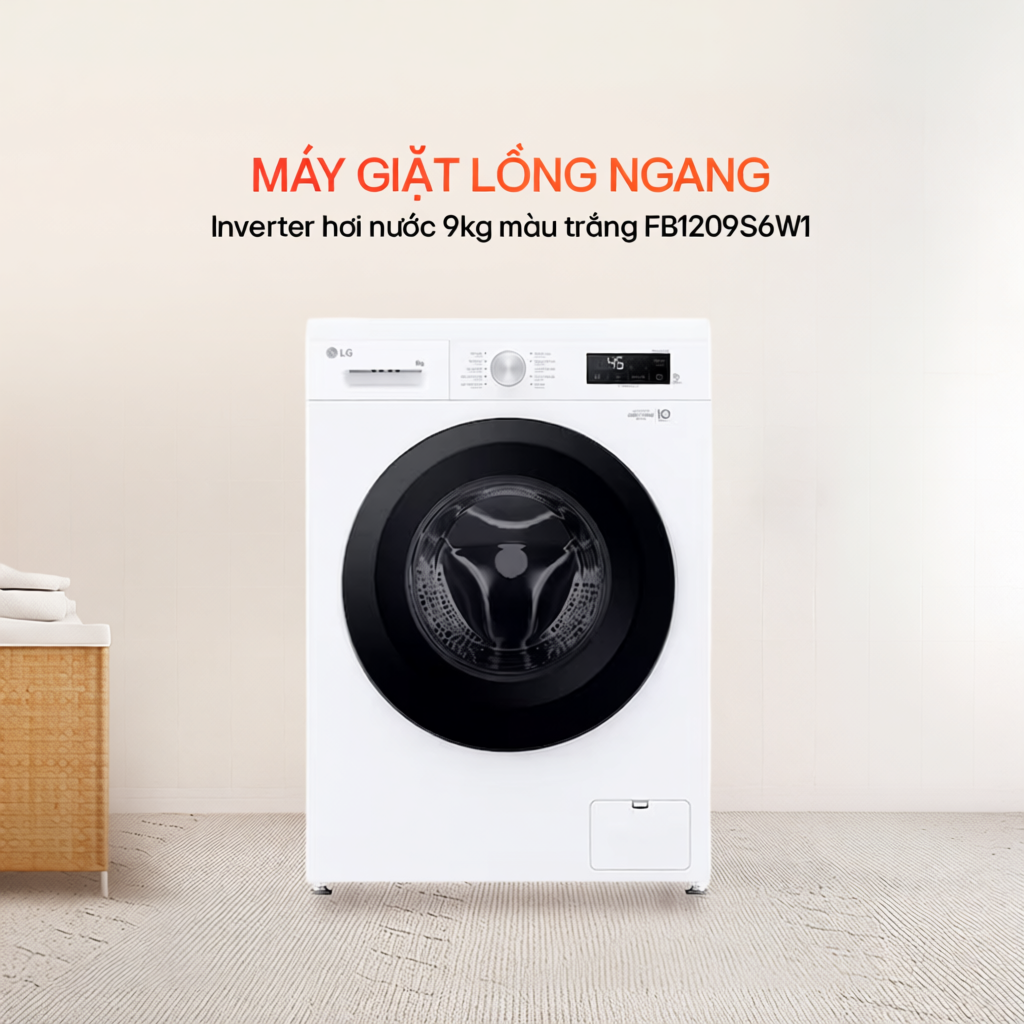 Máy giặt lồng ngang Inverter hơi nước 9kg màu trắng FB1209S6W1