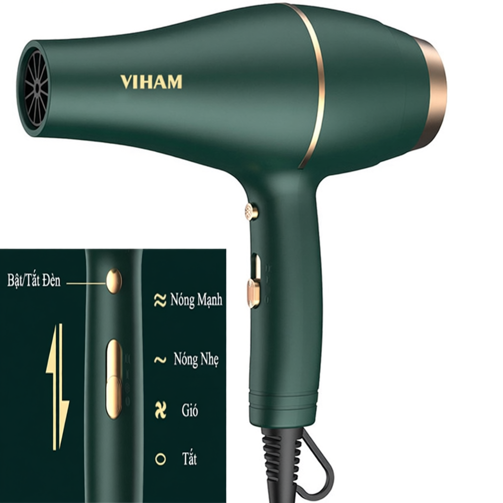 Máy sấy tóc công suất 3500W VIHAM, tích hợp ion với 3 chế độ sấy bảo vệ an toàn cho tóc