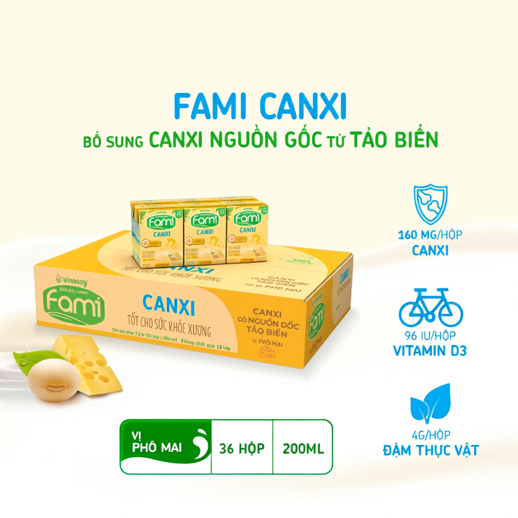 Thùng sữa đậu nành Fami Canxi Phô Mai (36 hộp x 200ml)