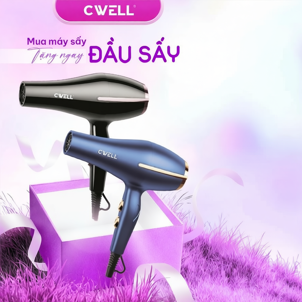 Máy sấy tóc CWell C03HD công suất lớn 1800W-2500W, 6 chế độ sấy kép, ánh sáng xanh bảo vệ tóc