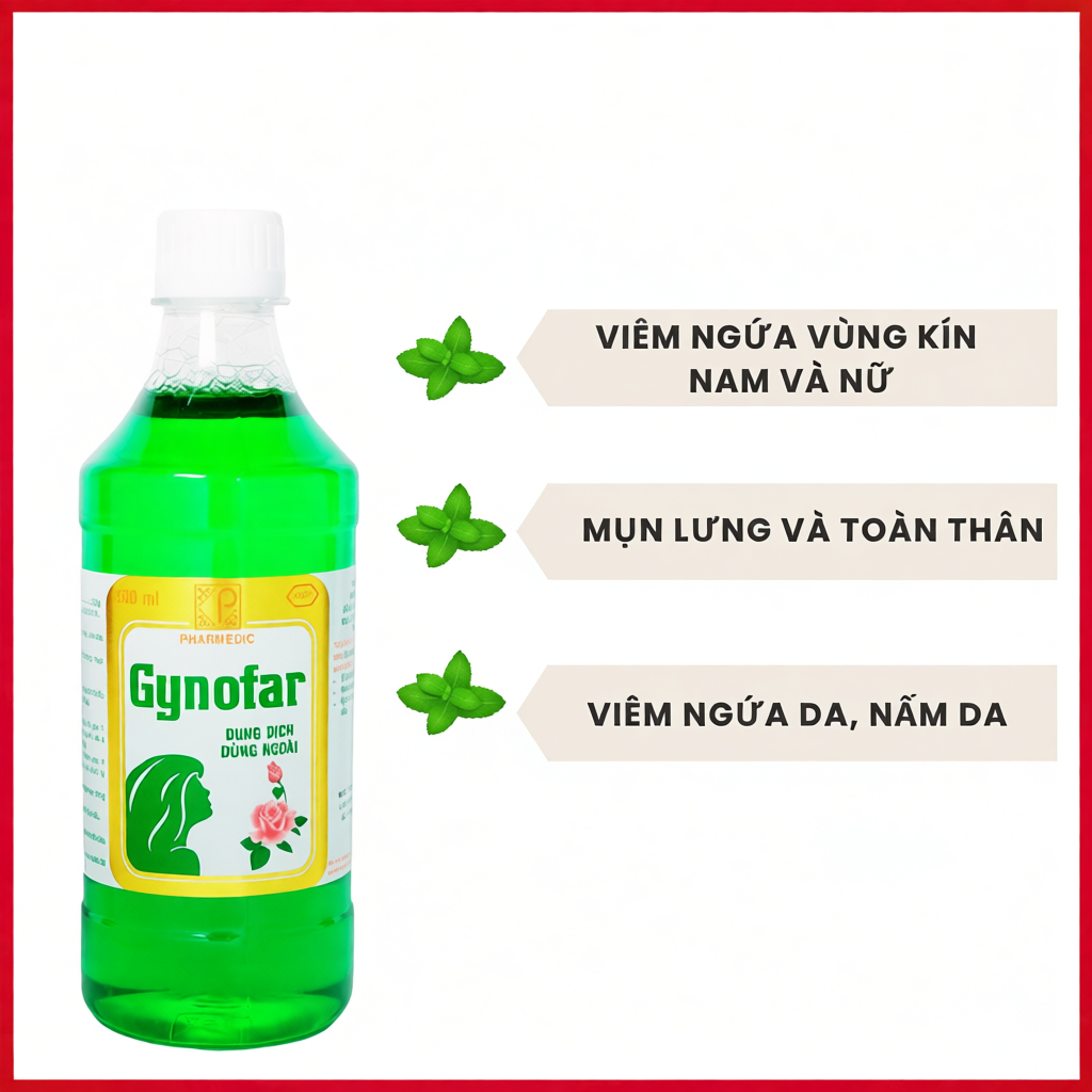 Combo 2 chai GYNOFAR Dung Dịch Vệ Sinh Nữ Hỗ Trợ Trị Mụn Lưng, Viêm Nang Lông Hiệu Quả 500ml