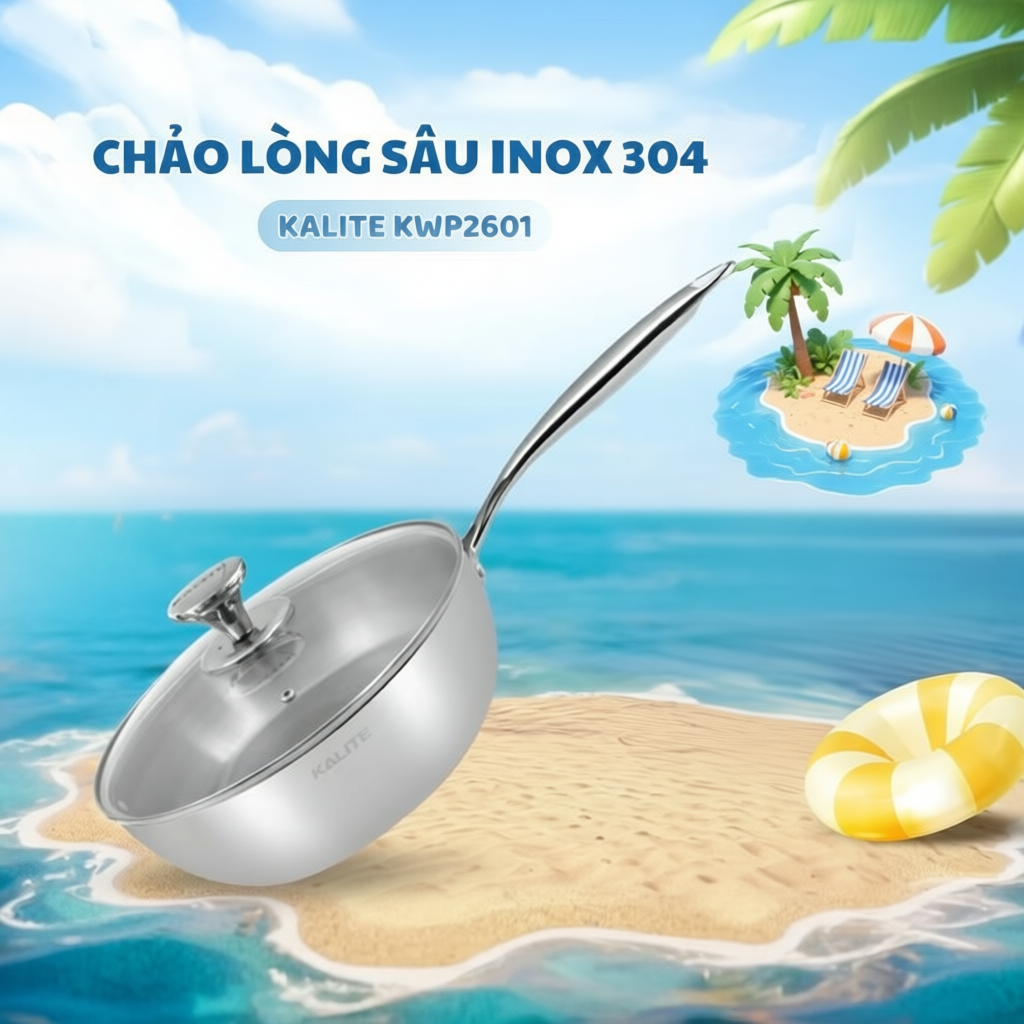 (Size 26) Chảo INOX 304 Lòng Sâu Kalite KWP2601 Chống Dính/Xước Dùng Mọi Loại Bếp