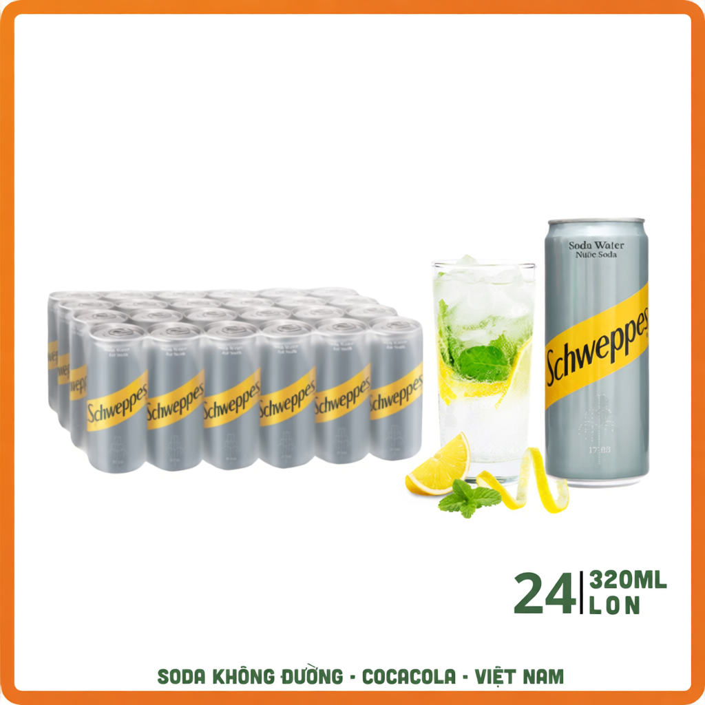 Thùng 24 Lon Nước Soda Schweppes 320ml Không Đường, Không Calo