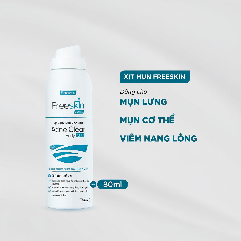 Xịt mụn Novocare - Freeskin Forte - Acne Clear Body Mist 80ml