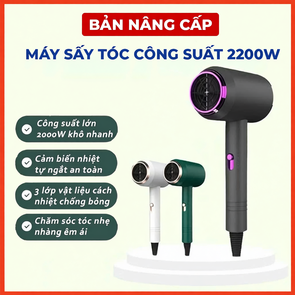 Máy Sấy Tóc Công Suất Lớn 2000W Sấy Nhanh, Bảo Vệ Tóc