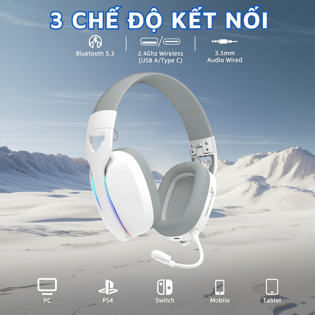 Tai Nghe Gaming Chụp Tai Không Dây Attack Shark L90 LED RGB Micro, Bluetooth 5.3, App Macro, Pin Sạc