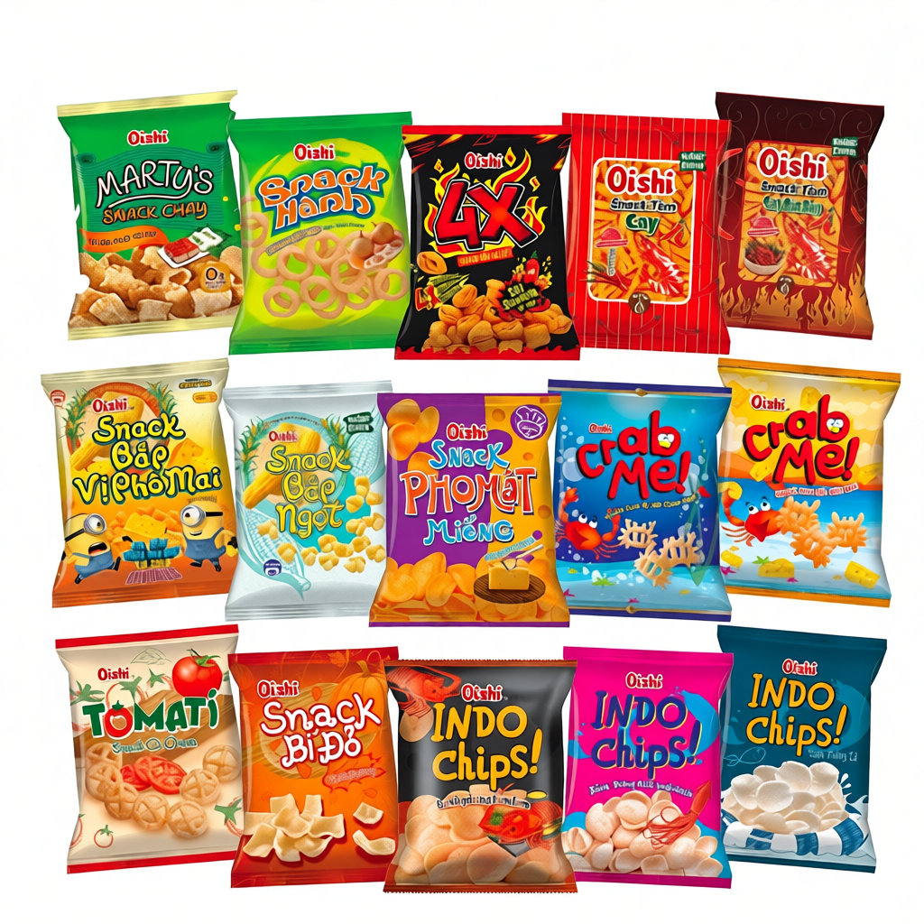 Combo 5 Gói Snack Bim Bim Oishi Đủ Vị Gói Lớn 68g