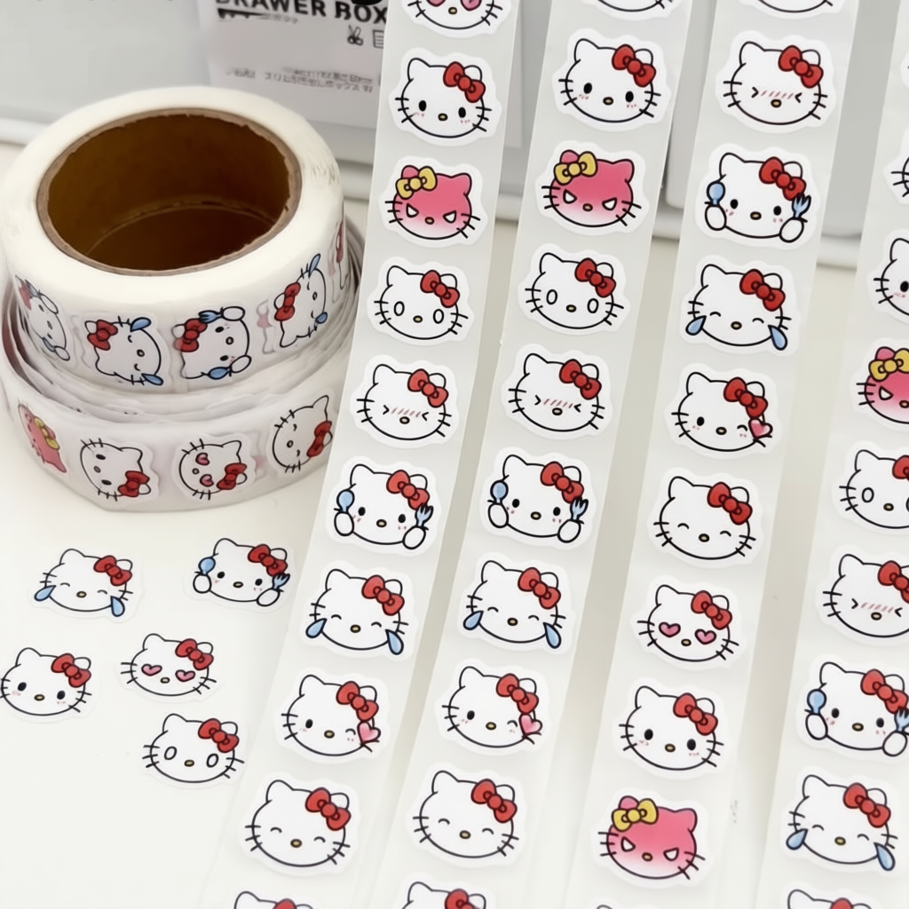 Cuộn 500 Sticker Hello Kitty Mini Trang Trí Dính Sách Vở, Ốp, Bàn Học