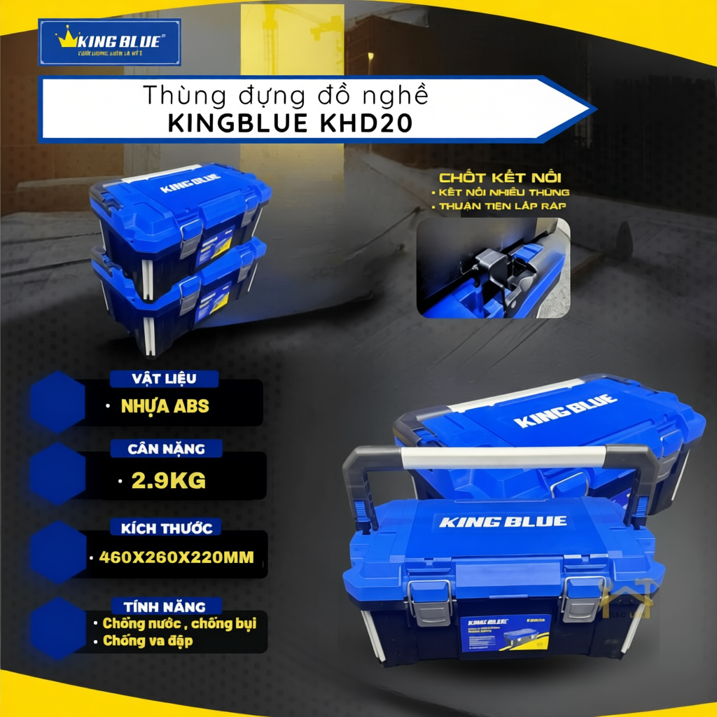 Thùng Đựng Đồ Nghề Kingblue KHD20 nhựa ABS cao cấp chống thấm nước, chống va đập, có thể ghép nối nh