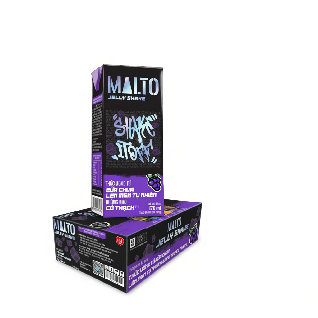 Sữa chua lên men tự nhiên MALTO Jelly Shake Shake It Off hương nho có thạch thùng 48 hộp x 170ml