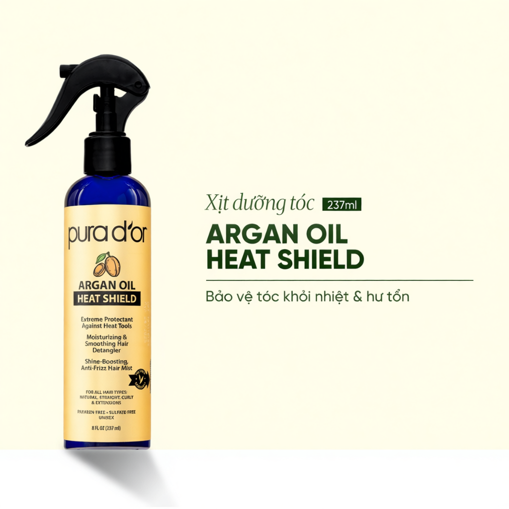 Xịt Dưỡng Giúp Bảo Vệ Tóc Khỏi Nhiệt Pura D'or Argan Oil Heat Shield 237ml