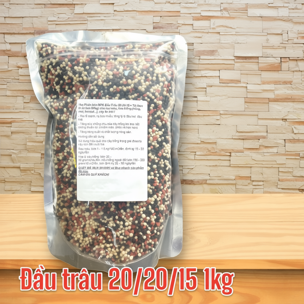 1kg Phân bón NPK Đầu Trâu 20-20-15 + TE (bán lẻ từ bao 50kg)