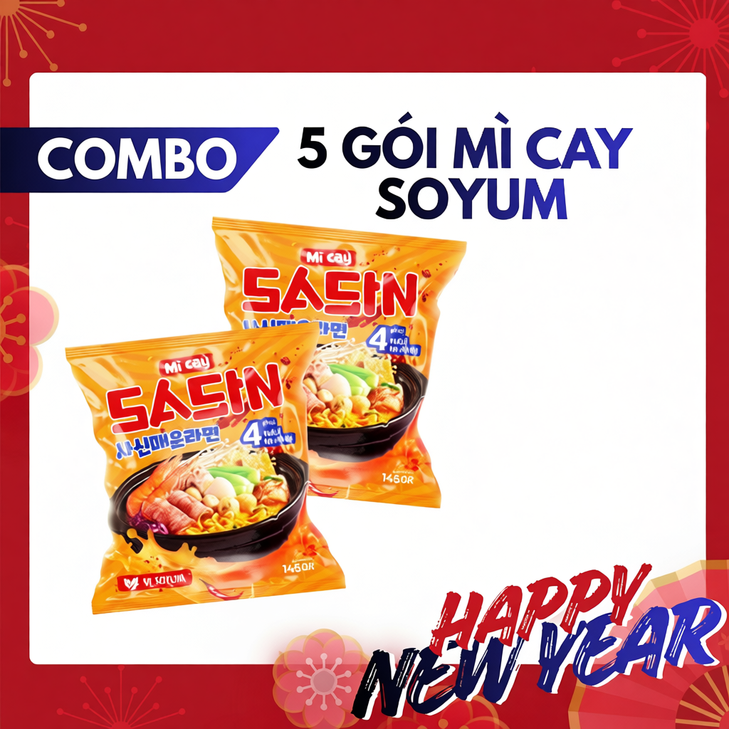 Mì cay Sasin vị Soyum (combo 5 gói mì Soyum + 5 gói xốt ớt độ) BSET0116