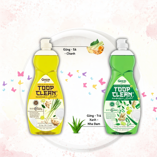  Nước Rửa Chén Thơm Sạch Kin Kít Toop Clean 400ml và 1L - Tinh Chất Thảo Mộc An Toàn Da Tay 