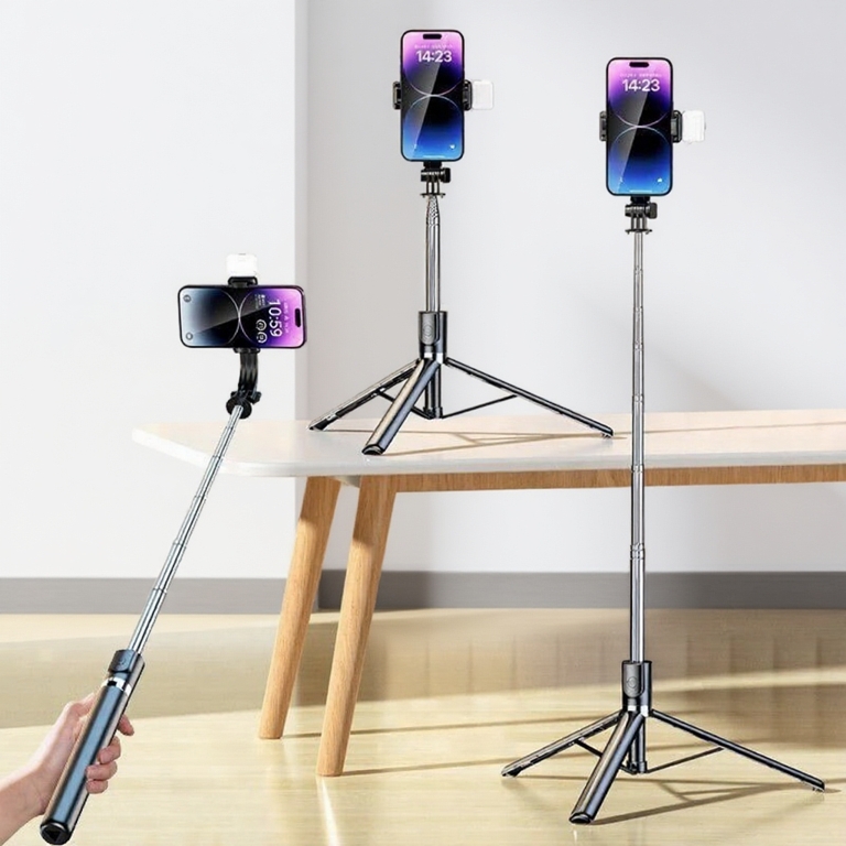 Gậy chụp ảnh tự sướng Selfie 3 chân,cầm tay,1M7 điều khiển từ xa có đèn Tripod chụp ảnh livestream