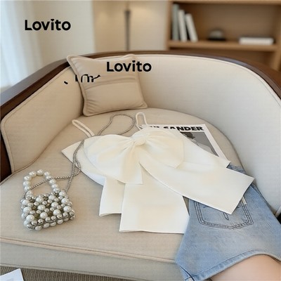 Lovito Kỳ nghỉ Áo Ba Lỗ Nữ Họa Tiết Nơ LNA65225