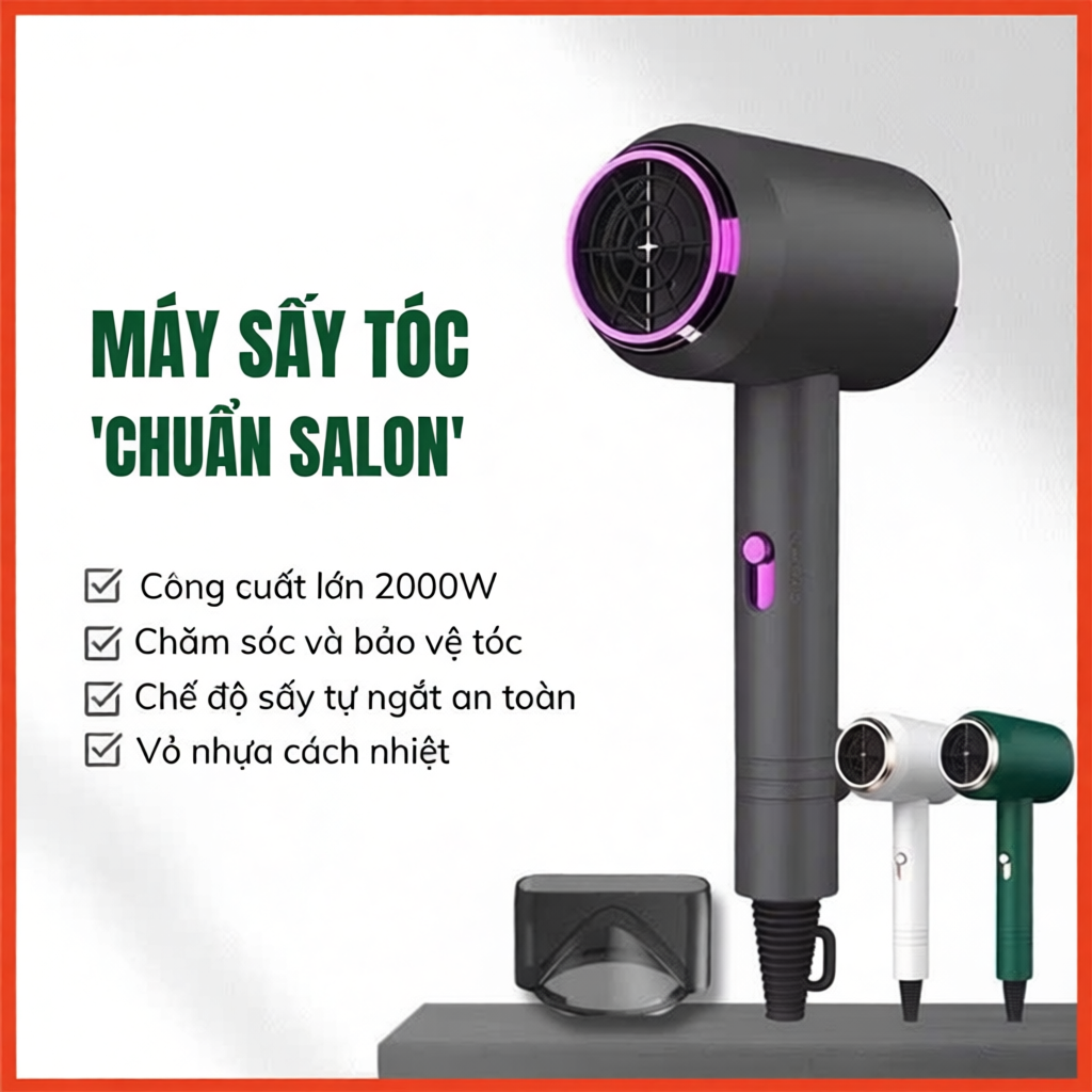 Máy Sấy Tóc 2000W Sấy Tóc Nhanh, 3 Chế Độ Tiện Lợi