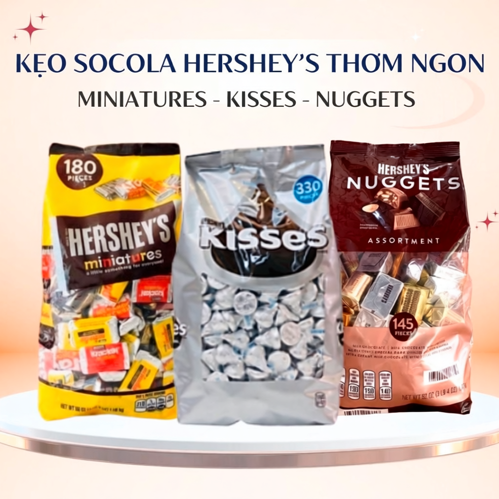 Kẹo socola Hersheys Nuggets Kisses của Mỹ bịch to 1.47kg