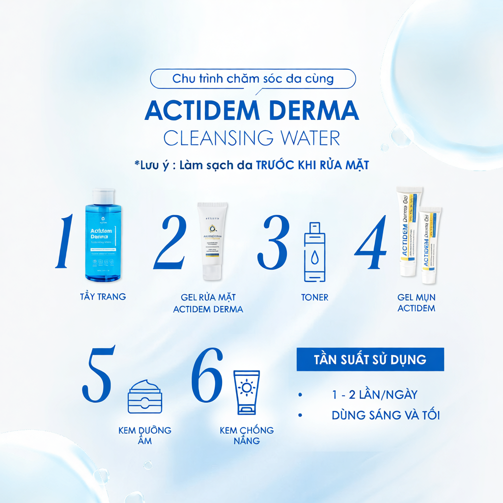 (HB GIFT TẶNG KHÔNG BÁN) Nước Tẩy Trang Actidem Derma Cleansing Water Cho Da Mụn & Nhạy Cảm