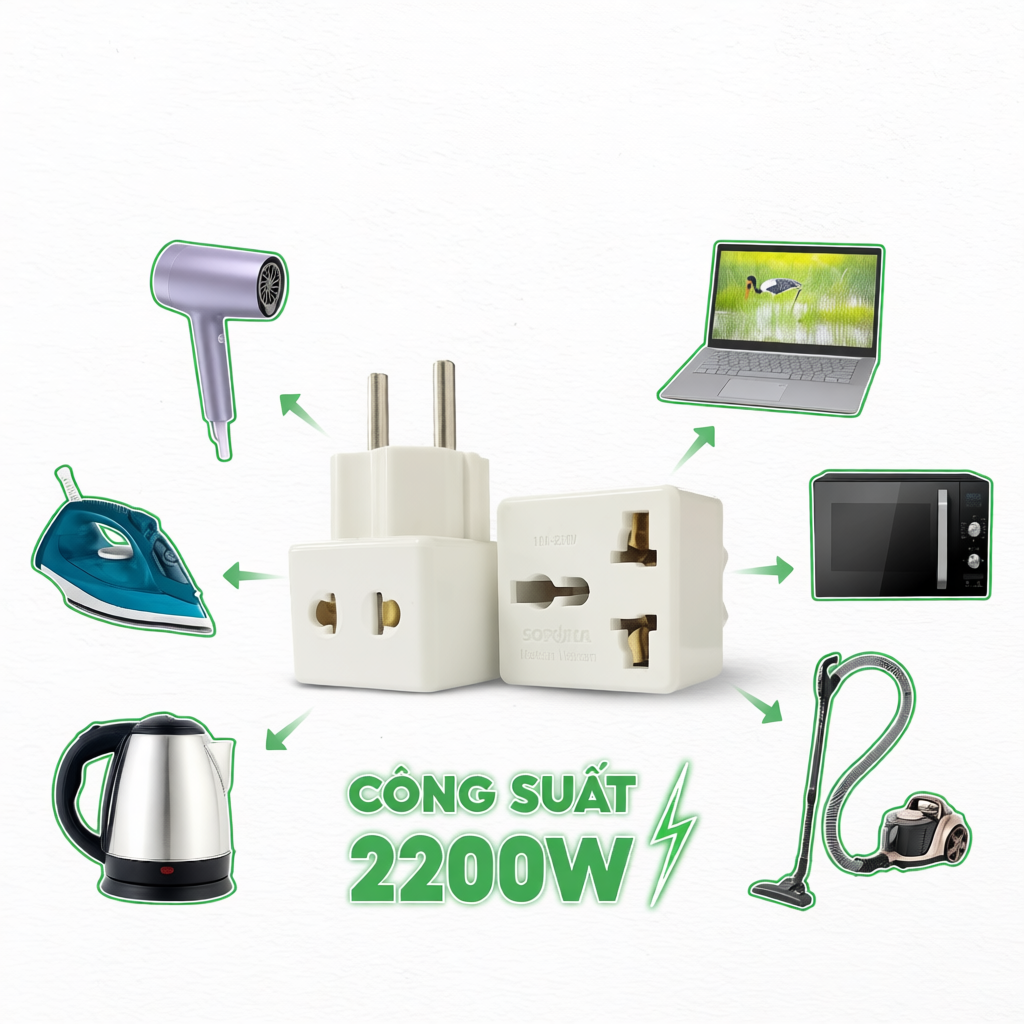 Ổ chia điện đầu nối thông minh P15/P15X/P16/P16X SOPOKA 1 chia 2 cửa có ổ cắm 3 chấu tiện lợi